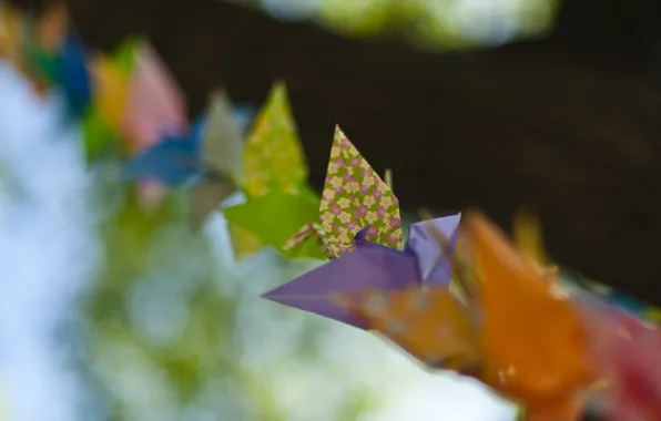 Картинка макро, бумага, узор, цвет, птички, оригами