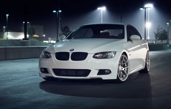 Картинка белый, ночь, бмв, BMW, перед, white, 335i, E93