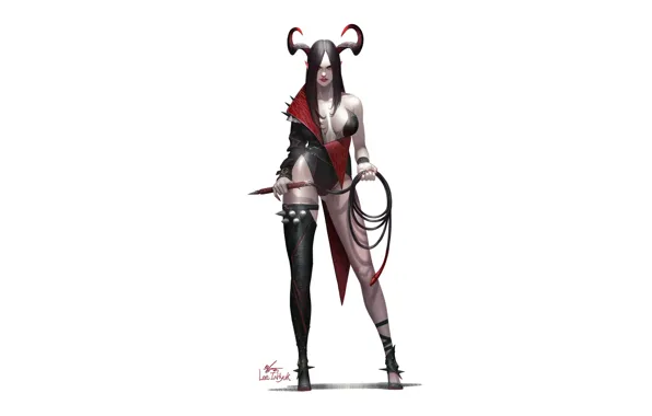 Girl, Art, Devil, Style, Background, Minimalism, Succubus, Characters