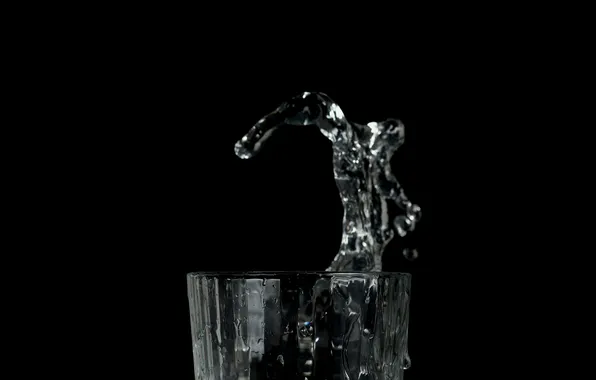 Картинка вода, брызги, стакан, фон, чёрный