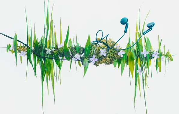 Картинка трава, наушники, grass, headphones, Dina Belenko
