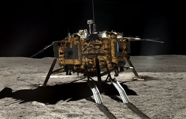 Картинка поверхность, Луна, посадочный модуль, CNSA, lunar rover Yutu-2, луноход Юйту-2, Чанъэ-4, Китайское национальное космическое управление