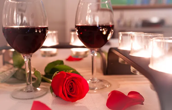 Любовь, подарок, вино, розы, бокалы, love, heart, romantic