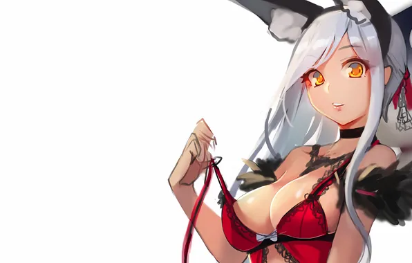 Girl, sexy, cleavage, babydoll, blouse, long hair, boobs, animal ears