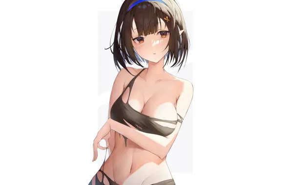 Girl, sexy, cleavage, Boobs, anime, short hair, pretty, breasts