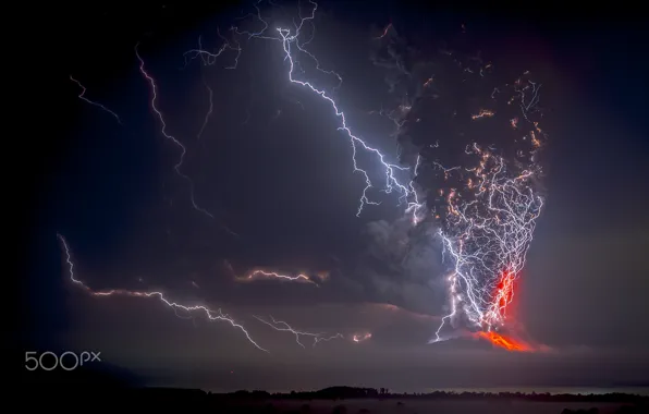 Картинка молнии, вулкан, Чили
