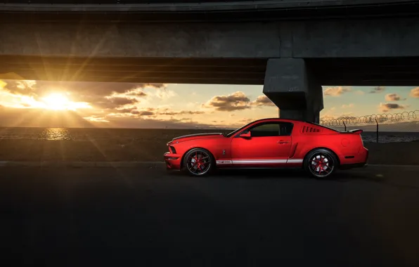 Картинка Mustang, Ford, Shelby, GT500, Muscle, Red, Car, Sunset