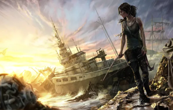 Картинка девушка, корабль, Tomb Raider, крофт, лара