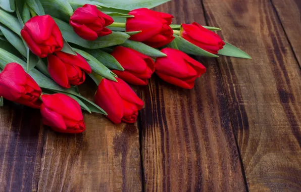 Цветы, букет, тюльпаны, красные, red, fresh, wood, flowers