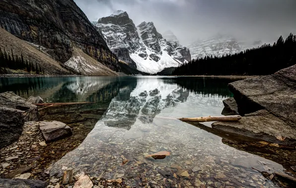 Картинка лес, горы, природа, озеро, Canada, Morraine Lake, Larch Valley hike