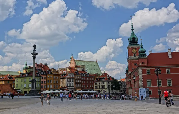Картинка небо, люди, площадь, Польша, Варшава, колонна, королевский замок