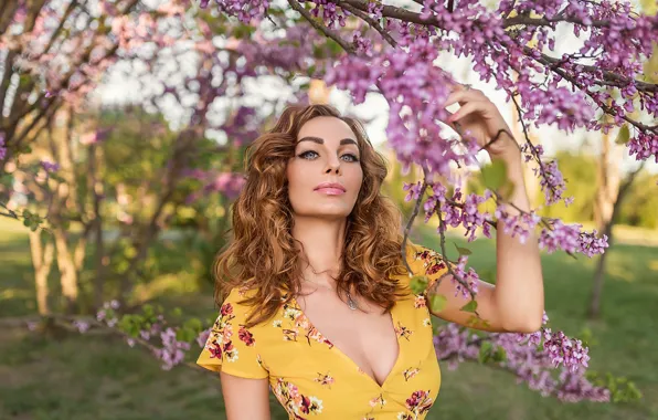 Model, pretty, look, yellow dress, Георгий Дьяков