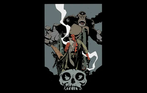 Череп, Горила, Комикс, Арт, Hellboy, Lobster Johnson, Гомункул