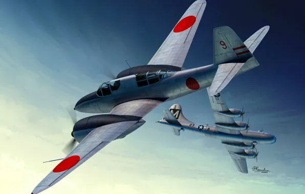USAF, B-29 Superfortress, WWII, IJAAF, Kawasaki Ki-102, тяжелый перехватчик ПВО