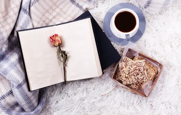 Картинка роза, кофе, книга