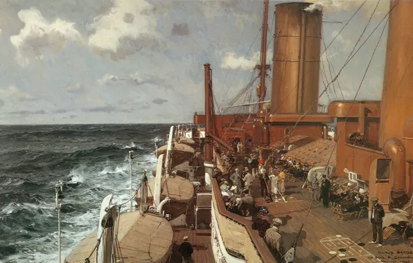 Картинка море, волны, люди, отдых, корабль, палуба, пассажиры, Claus Bergen