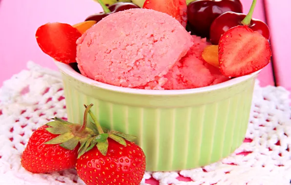 Картинка fruit, sweet, strawberry, dessert, berries, delicious, ice cream, yummy