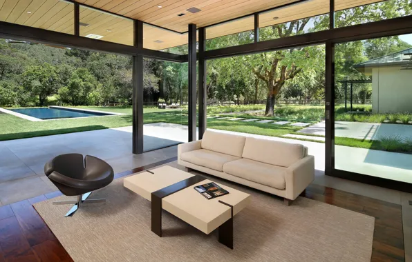 Пространство, вилла, интерьер, бассейн, California, гостиная, штат Калифорния, Meadow Creek Residence