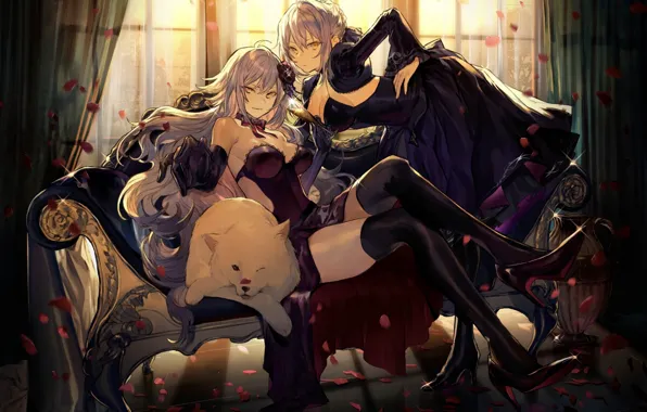 Девушки, комната, кресло, аниме, арт, Fate