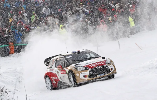 Снег, Люди, Поворот, Citroen, DS3, WRC, Rally, Фанаты