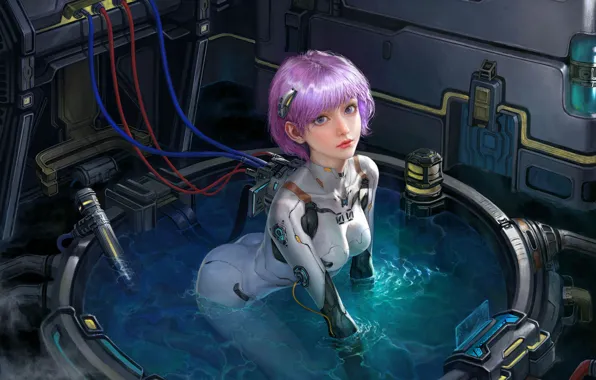 Вода, девушка, костюм, киборг, Евангелион, Evangelion