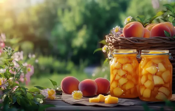 Зелень, лето, цветы, природа, стол, букет, урожай, кусочки