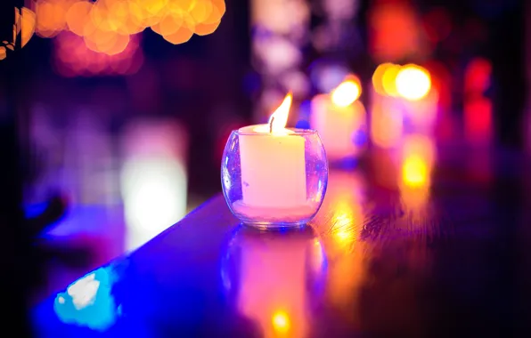 Ночь, огни, отражение, свеча, glass, Candles