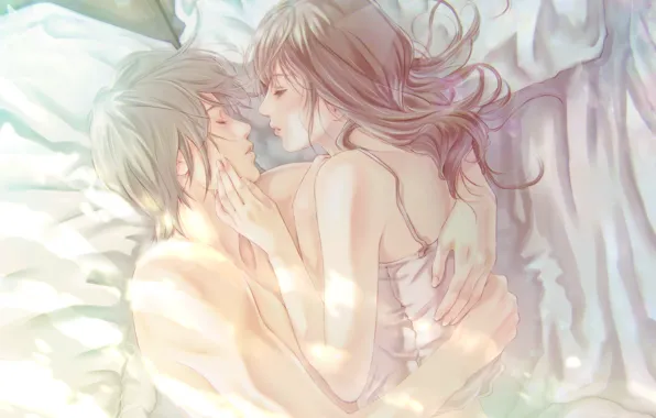 Девушка, любовь, аниме, арт, пара, парень, Kinoebi