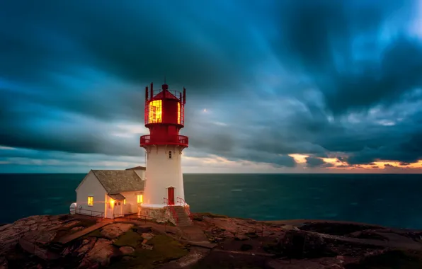 Картинка море, небо, маяк, Норвегия, Norway, Маяк Линдеснес, Lindesnes Lighthouse, Пролив Скагеррак