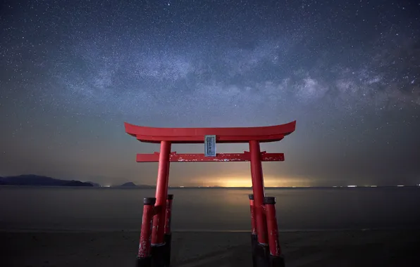 Картинка звезды, ворота, Япония, Млечный путь, Japan, тории