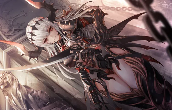 Картинка взгляд, девушка, меч, аниме, демон, арт, panamuru