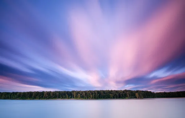 Лес, облака, озеро, розовый, 156