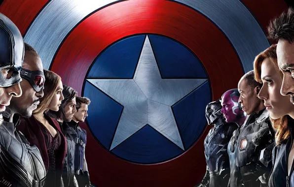 Картинка Scarlett Johansson, Vision, Iron Man, Falcon, Captain America, Black Widow, Robert Downey Jr., MARVEL