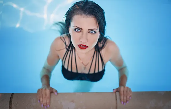 Girl, Red, Bikini, Sexy, Water, Kristina, Face, Lips