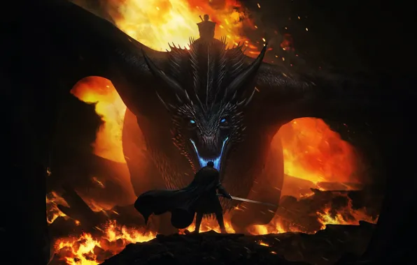Дракон, Огонь, Ящер, Пасть, Пламя, Fantasy, Dragon, Арт
