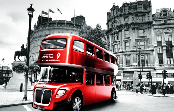 Картинка London, black and white, England, bus