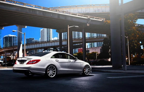 Mercedes-Benz, white, AMG, tuning, CLS63, vossen wheels