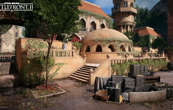 Деревья, город, здания, архитектура, Star Wars Battlefront II