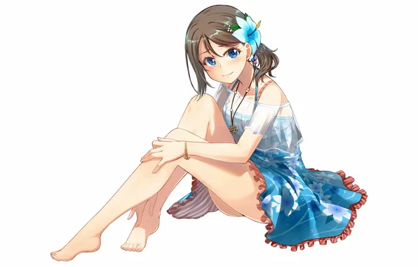 Girl, sexy, cleavage, dress, brown hair, boobs, anime, blue eyes