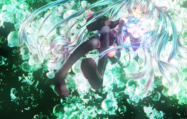 Девушка, рука, аниме, арт, Hatsune Miku, Vocaloid, Вокалоид