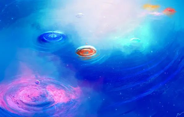 Капли, Рисунок, Космос, Стиль, Планеты, Fantasy, Planets, Арт