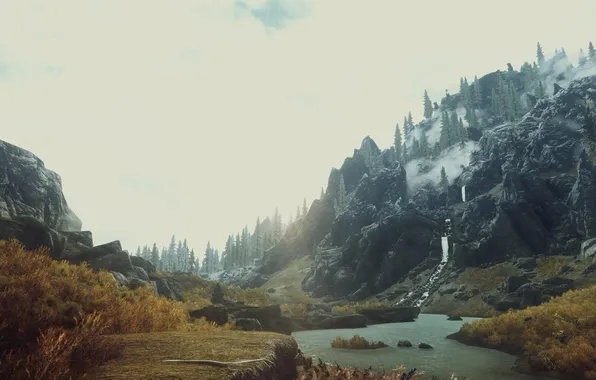 Картинка trees, landscape, nature, mountains, lake, fog