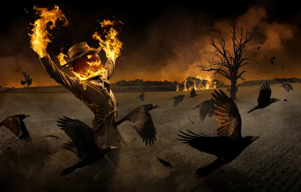 Картинка Halloween, Fire, Horror, Gothic, Scarecrow, Burning, Scary, Spooky