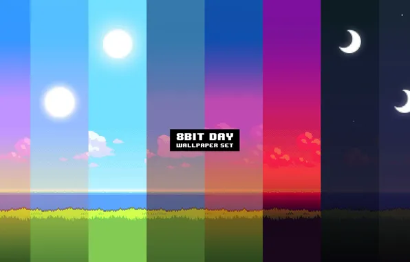 Ночь, время, вечер, утро, день, сутки, 8bit