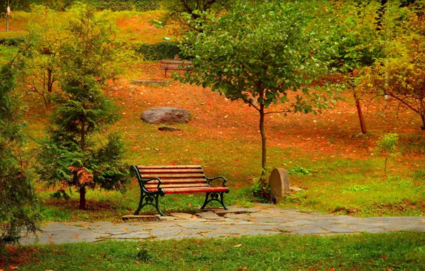 Картинка Осень, Скамейка, Парк, Fall, Park, Autumn, Colors