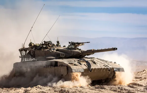 Картинка песок, поле, танк, боевой, Меркава, основной, Merkava, Израиля