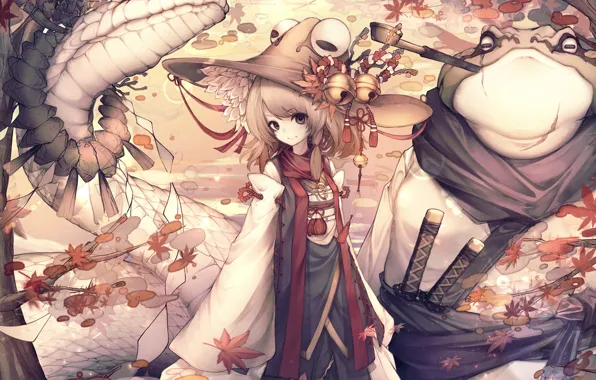 Шляпа, девочка, змей, Touhou, Suwako Moriya, Тохо, Тоухоу
