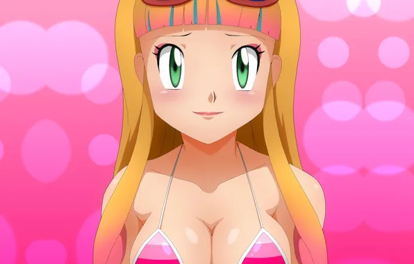 Girl, sexy, cleavage, green eyes, long hair, boobs, anime, beautiful