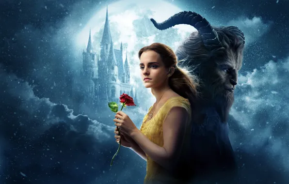 Картинка cinema, girl, love, rose, Disney, Emma Watson, flower, monster