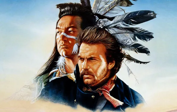 Картинка soldier, Kevin Costner, Graham Greene, native american, lieutenant of the cavalry, lieutenant Dunbar, Kicking Bird, …